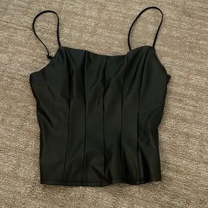 Cropped faux leather tank with lace detail on back